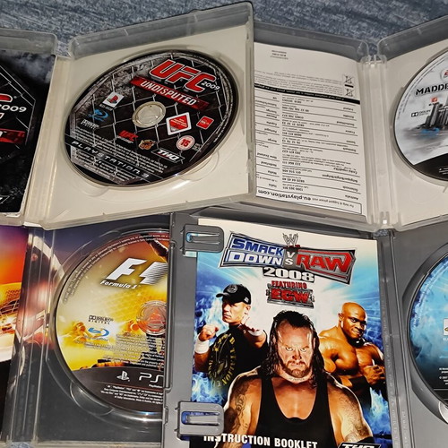 PlayStation 3 games pack used, UFC, F1 2010, Madden, Smackdown vs Raw