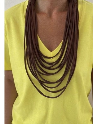 Necklace with Multiple Cotton Cord Strands New Brown