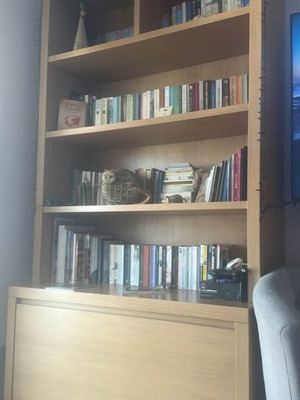Solid beech wood bookcases with sliding drawer, custom made