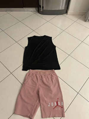 Jordan x Manfinity summer set, black sleeveless top & dusty pink shorts, size M