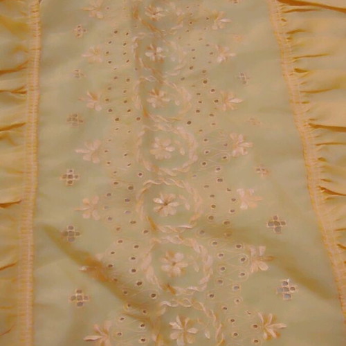 Retro silk quilt with ruffles and matching pillow, salmon color