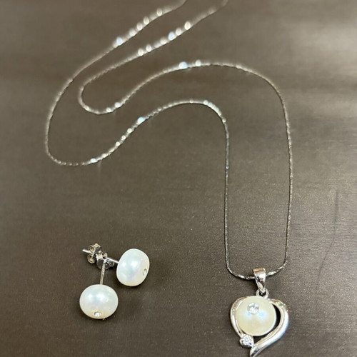 Silver 925 Jewelry Set with Natural Pearls and Swarovski