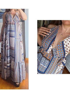 Boohoo Boho Maxi Dress like new with striking print and open back
