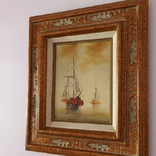 Marini oil painting in Hecho en Mexico embossed frame 47x45 cm like new