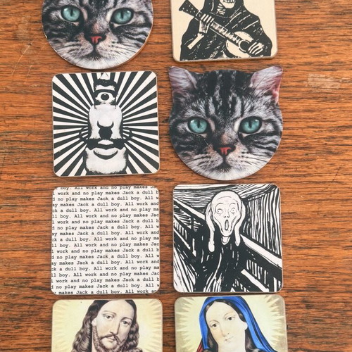 Coasters set of 8 like new, cute mix and match fun designs