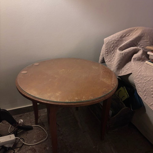 Table used, height 50 cm, diameter 70 cm