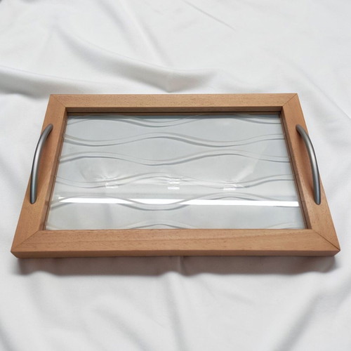 Mascagni Italy serving tray new, wood and glass