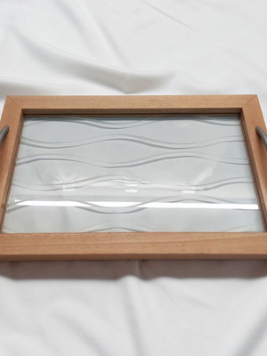 Mascagni Italy serving tray new, wood and glass