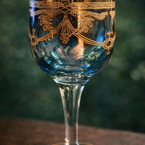 Vintage liqueur glasses set of 6 like new with blue glass and gold decoration