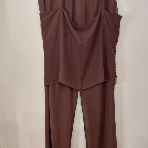 Forel Muslin Set with Pants and Top with Gold Sequins New, Brown and Gold