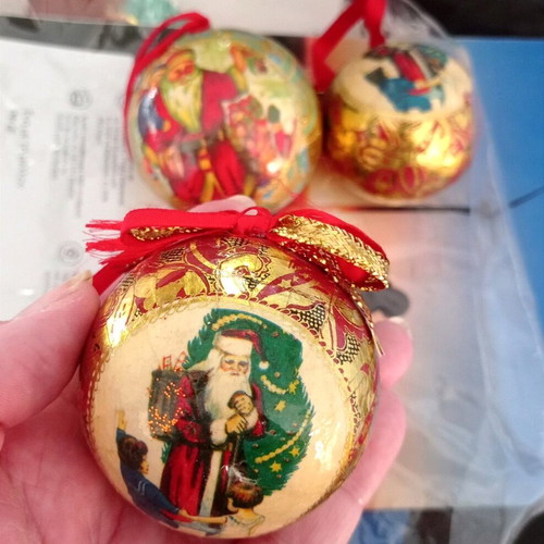 Vintage Christmas ornaments used, pack of 4, pressed paper