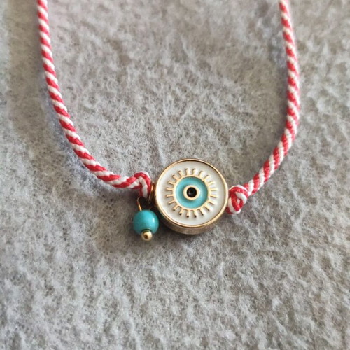 Martaki Mataki new, cotton bracelet with metal eye motif