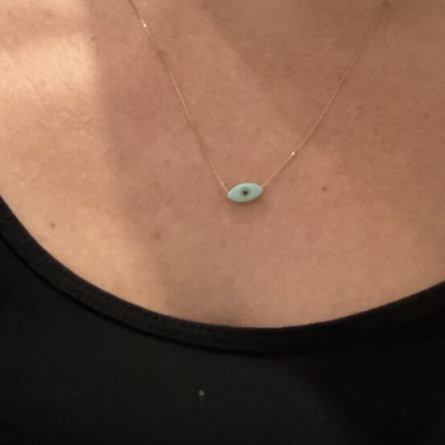 14k gold necklace with blue evil eye