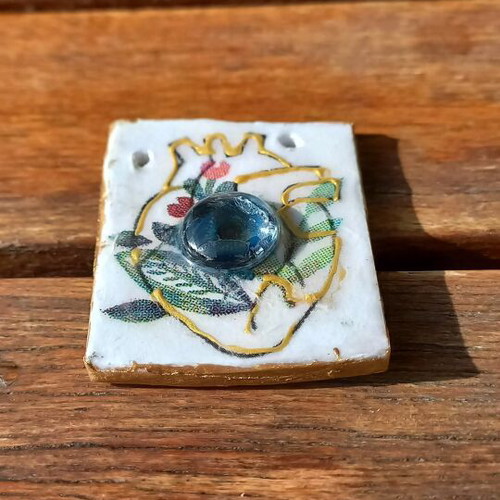 Handmade ceramic charm new, multicolored and gold