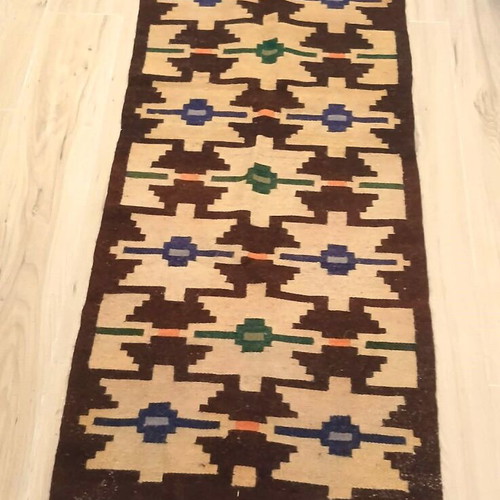 Handwoven rug used, over 100 years old, runner 1.95x0.66 m