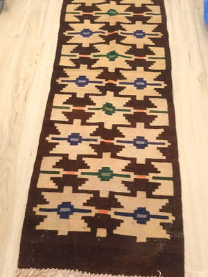 Handwoven rug used, over 100 years old, runner 1.95x0.66 m