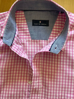 Navy & Green Checked Men's Shirt Like New White Pink