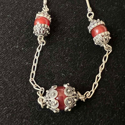 Silver necklace old with carnelian and intricate detail