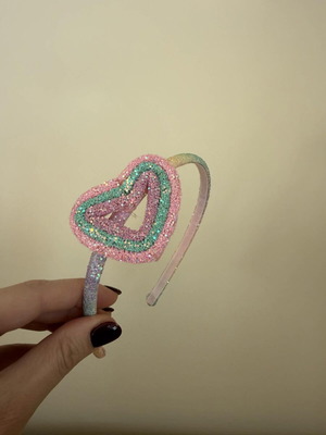 Headband with glitter heart like new, pink multicolor