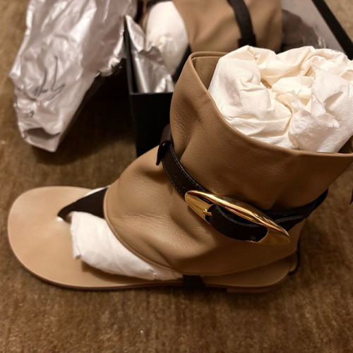 Giuseppe Zanotti beige leather sandals with high ankle collar and decorative buckle, new, size 36