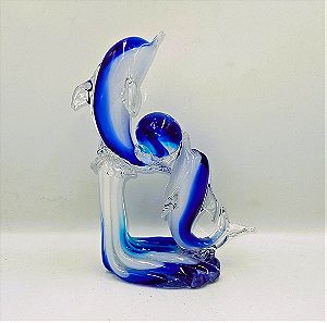 Murano style ART Glass Sculpture Mπλέ Δελφίνια!