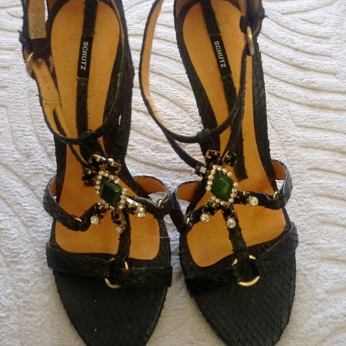 Schutz sandals size 40 leather black and gold new high heels