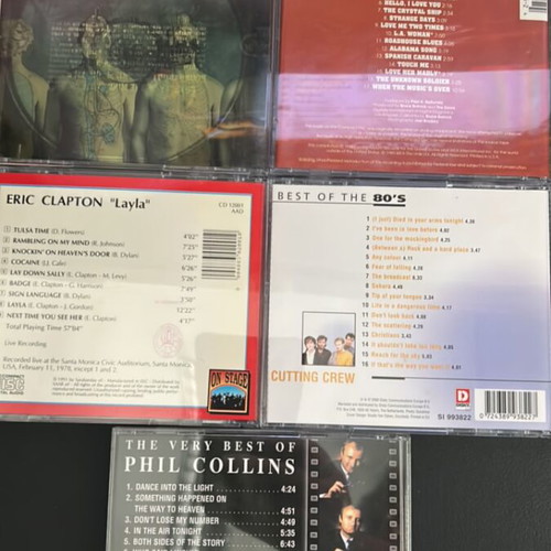 Music CD pack of 5 used, Doors, Eric Clapton, Enigma, Cutting Crew, Phil Collins