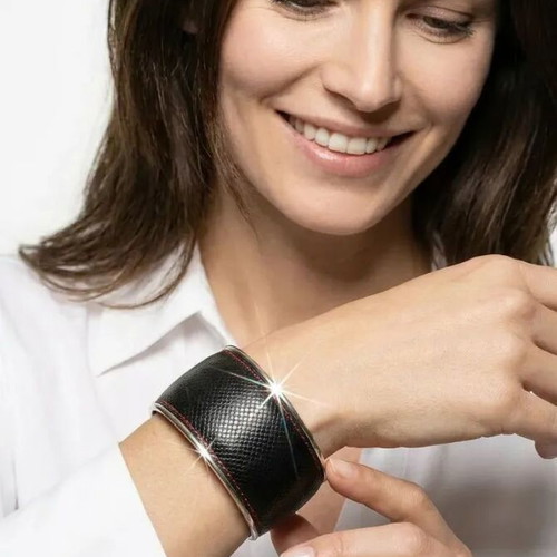 Montblanc Silver 925 Cuff Bracelet with Saffiano Leather like new