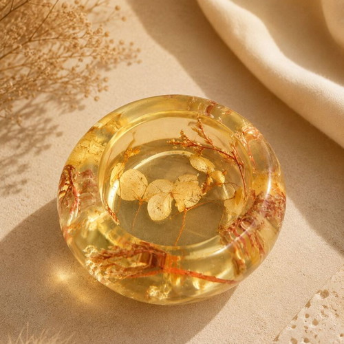 Resin Candle Holder Golden Autumn with Real Dried Flowers Handmade