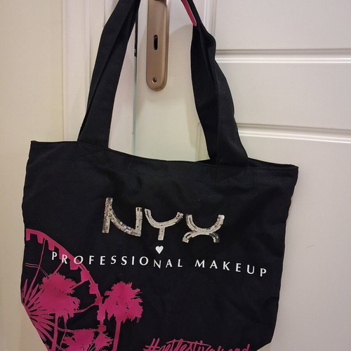 NYX black canvas tote bag with silver sequins