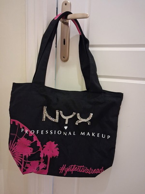 NYX black canvas tote bag with silver sequins