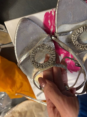 Bitis leather sandals used with rhinestones silver