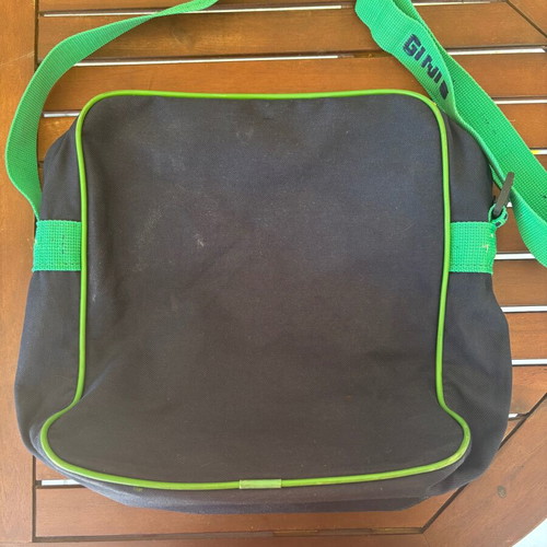 Ginis shoulder bag used, blue and green adjustable strap