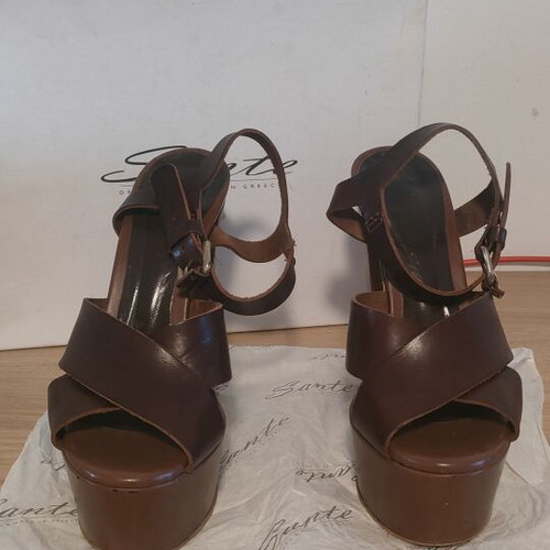 Sante leather platform sandals used, brown, size 37
