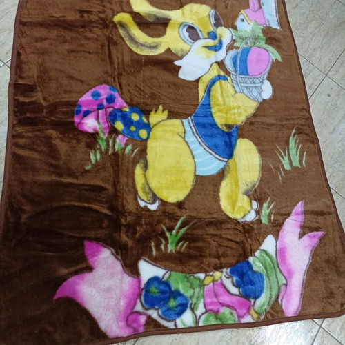 Baby crib blanket new, brown with bunny design