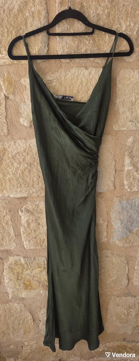 zara green camisole dress Satin Effect Draped Midi… Teter Warm