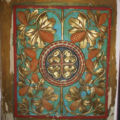 Woodcarving ecclesiastical used with excellent composition and colors 52x45 cm