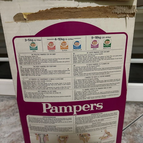 Pampers box used, large, 1970s, in very good condition