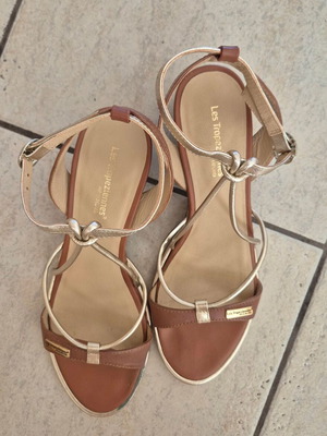 Les Tropeziennes leather sandals size 41 like new, 7cm heel, brown and gold
