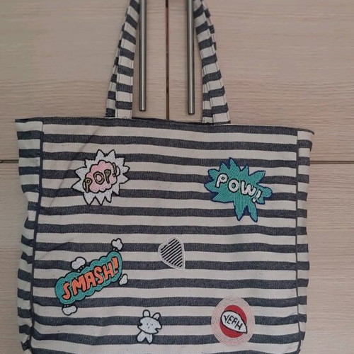 Shoulder bag new with blue and white stripes and bead designs