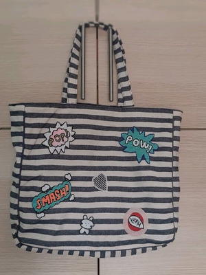 Shoulder bag new with blue and white stripes and bead designs