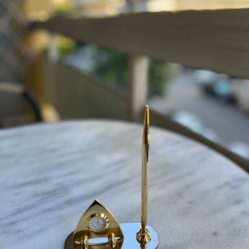 Vintage executive desk pen and clock set new, gold-tone metal