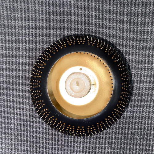 Metal tealight candle holder used black-gold with perforated design