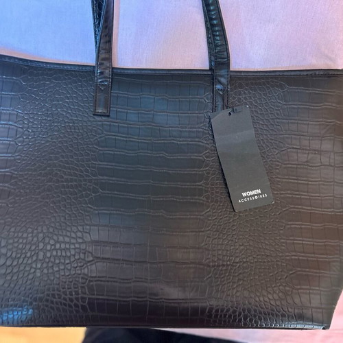 Large women's bag new, black, eco leather with croco texture