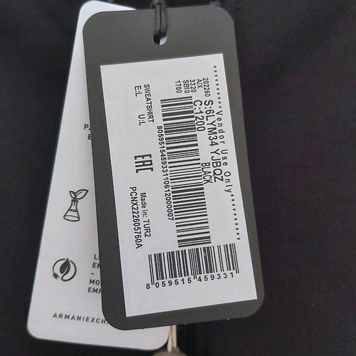 Armani Exchange sweatshirt jacket new, black, size L