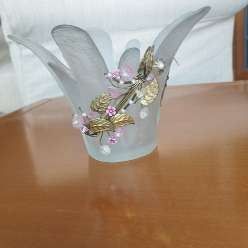 Handmade Murano Art Glass Lotus Vase, like new, 20cm opening