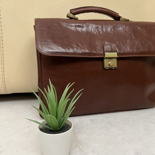 Vintage premium leather briefcase, brown, handmade in Greece