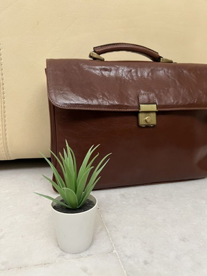 Vintage premium leather briefcase, brown, handmade in Greece