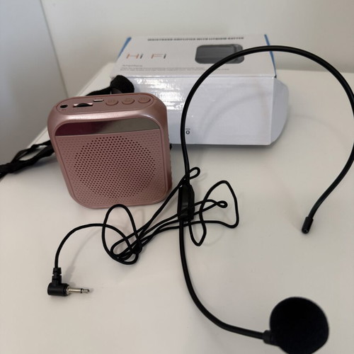 Φορητός ενισχυτής φωνής Hi-Fi 8W με headset μικρόφωνο, ροζ