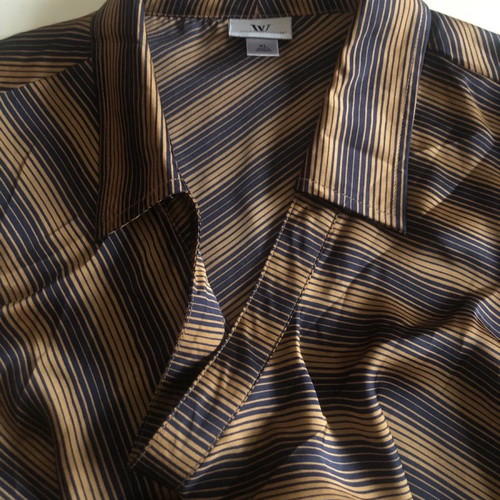 Satin blouse XL used, brown, with drape and shirt collar